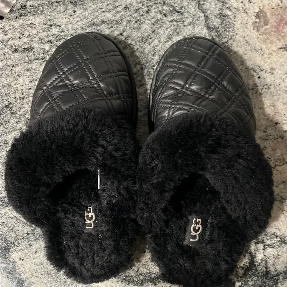 UGG Black leather Quilted Slippers